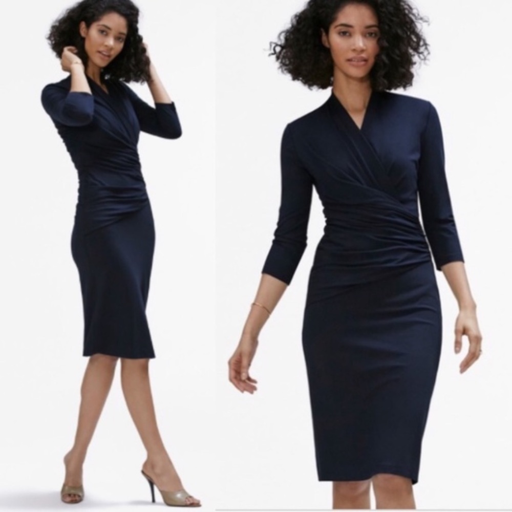 MM Lafleur Casey Wrap Dress Galaxy Blue Vneck long sleeved Size XL NWT